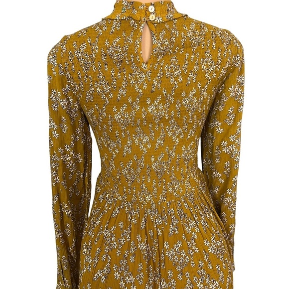 Patrons of Peace High Neck Mustard Yellow Smocked Floral Dress - Picture 9 of 11